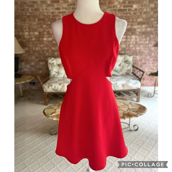 Express Red Cutout Side Fit & Flare Mini Dress 6 - Picture 2 of 16